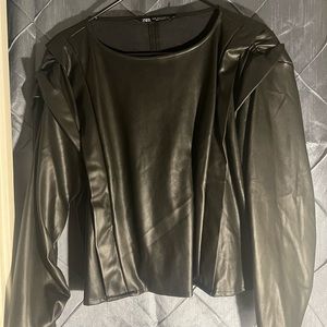 Zara leather shirt with ruffles